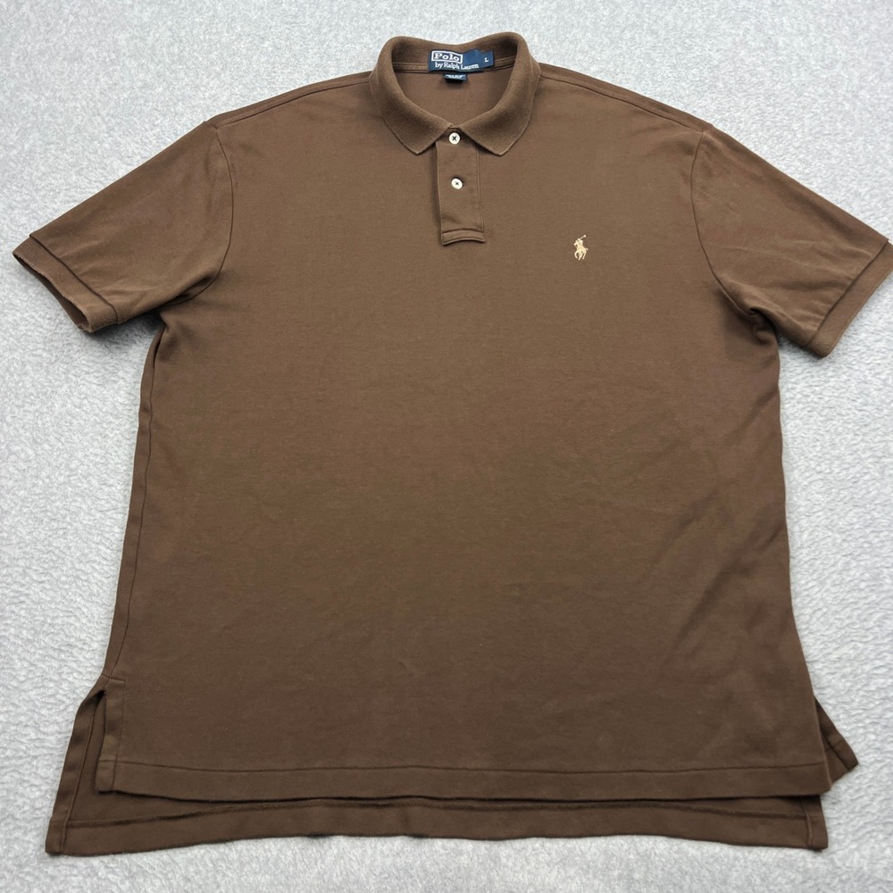 Polo Ralph Lauren Shirt Men Large Brown Short Sleeve Pony Logo Classic Fit Knit